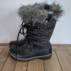 Sorel Women’s Black Winter Waterproof Boots  Faux Fur Trim SZ 7